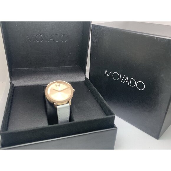 Movado Women\'s Watch 3601101 Bold Swiss Quartz Rose Gold White Leather Band 34mm main image 6